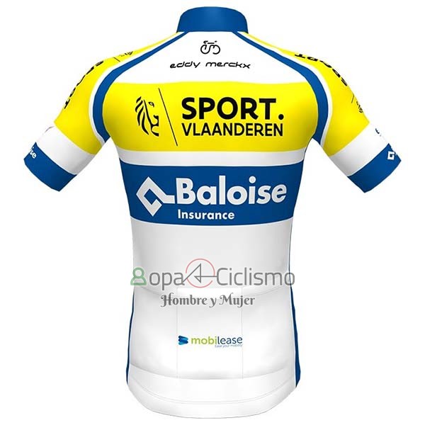 Sport Vlaanderen-Baloise Ropa Ciclismo Culotte Corto 2020 Hombre Mangas Cortas Blanco AMarillo Azul